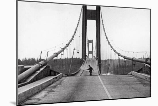 Tacoma, Washington - November 7, 1940 - Tacoma Narrows Bridge - Man on Bridge-Lantern Press-Mounted Art Print