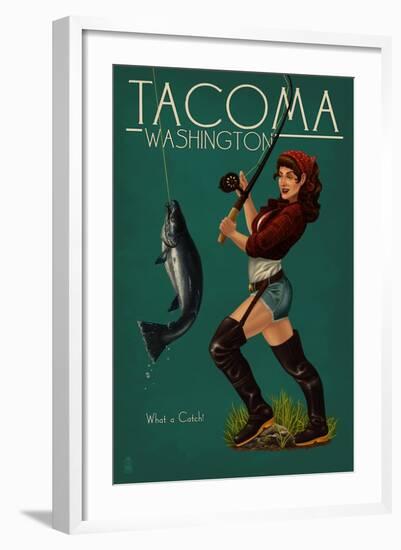 Tacoma, Washington - Pinup Girl Fishing-Lantern Press-Framed Art Print