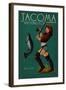 Tacoma, Washington - Pinup Girl Fishing-Lantern Press-Framed Art Print