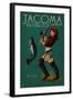 Tacoma, Washington - Pinup Girl Fishing-Lantern Press-Framed Art Print