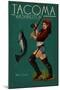 Tacoma, Washington - Pinup Girl Fishing-Lantern Press-Mounted Art Print