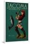 Tacoma, Washington - Pinup Girl Fishing-Lantern Press-Framed Art Print