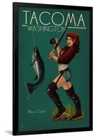 Tacoma, Washington - Pinup Girl Fishing-Lantern Press-Framed Art Print