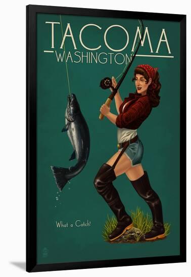 Tacoma, Washington - Pinup Girl Fishing-Lantern Press-Framed Art Print