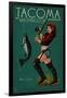 Tacoma, Washington - Pinup Girl Fishing-Lantern Press-Framed Art Print