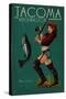 Tacoma, Washington - Pinup Girl Fishing-Lantern Press-Stretched Canvas