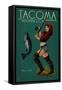 Tacoma, Washington - Pinup Girl Fishing-Lantern Press-Framed Stretched Canvas