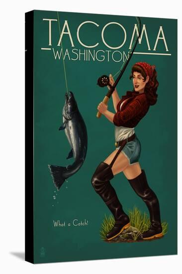 Tacoma, Washington - Pinup Girl Fishing-Lantern Press-Stretched Canvas