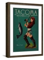 Tacoma, Washington - Pinup Girl Fishing-Lantern Press-Framed Art Print