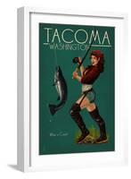 Tacoma, Washington - Pinup Girl Fishing-Lantern Press-Framed Art Print