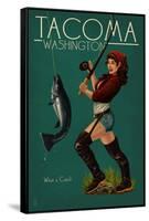 Tacoma, Washington - Pinup Girl Fishing-Lantern Press-Framed Stretched Canvas