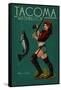 Tacoma, Washington - Pinup Girl Fishing-Lantern Press-Framed Stretched Canvas