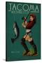 Tacoma, Washington - Pinup Girl Fishing-Lantern Press-Stretched Canvas