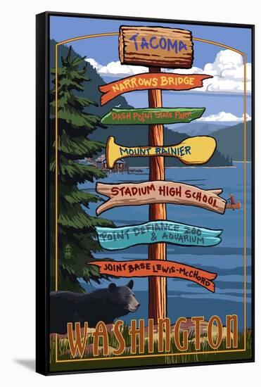 Tacoma, Washington - Signpost Destinations-Lantern Press-Framed Stretched Canvas