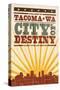 Tacoma, Washington - Skyline and Sunburst Screenprint Style-Lantern Press-Stretched Canvas