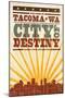 Tacoma, Washington - Skyline and Sunburst Screenprint Style-Lantern Press-Mounted Art Print