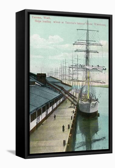 Tacoma, Washington, View of Docked Ships Loading with Wheat-Lantern Press-Framed Stretched Canvas