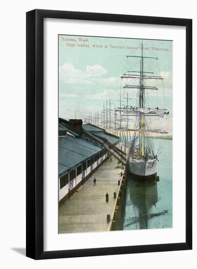 Tacoma, Washington, View of Docked Ships Loading with Wheat-Lantern Press-Framed Art Print