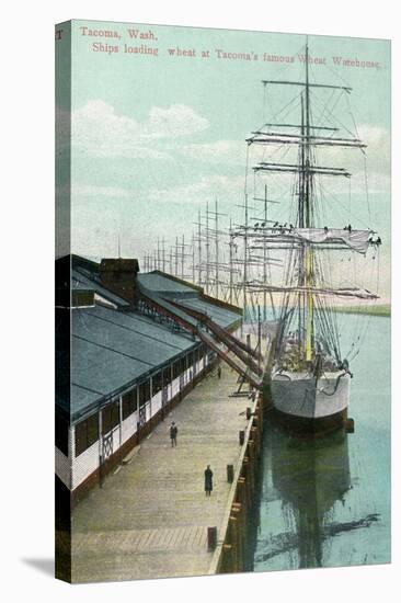 Tacoma, Washington, View of Docked Ships Loading with Wheat-Lantern Press-Stretched Canvas
