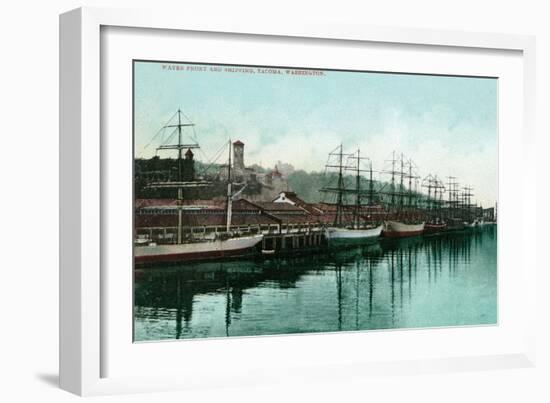 Tacoma, Washington, View of Ships at the Waterfront-Lantern Press-Framed Art Print