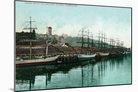 Tacoma, Washington, View of Ships at the Waterfront-Lantern Press-Mounted Art Print