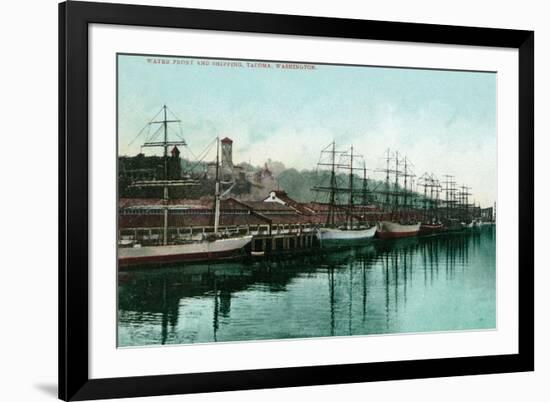 Tacoma, Washington, View of Ships at the Waterfront-Lantern Press-Framed Premium Giclee Print
