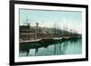 Tacoma, Washington, View of Ships at the Waterfront-Lantern Press-Framed Premium Giclee Print