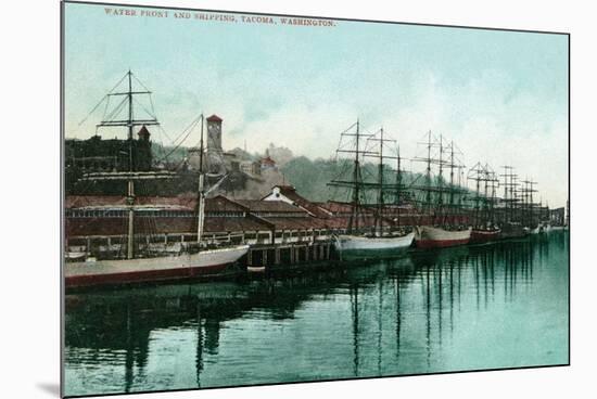 Tacoma, Washington, View of Ships at the Waterfront-Lantern Press-Mounted Premium Giclee Print