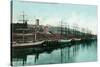 Tacoma, Washington, View of Ships at the Waterfront-Lantern Press-Stretched Canvas