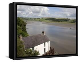 Taf Estuary with Dylan Thomas Boathouse, Laugharne, Carmarthenshire, South Wales, United Kingdom-Pottage Julian-Framed Stretched Canvas