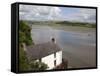 Taf Estuary with Dylan Thomas Boathouse, Laugharne, Carmarthenshire, South Wales, United Kingdom-Pottage Julian-Framed Stretched Canvas