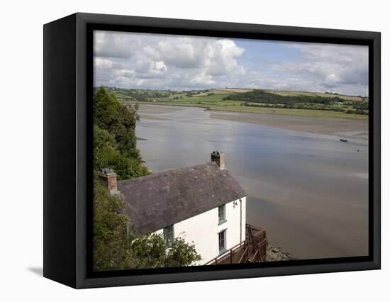 Taf Estuary with Dylan Thomas Boathouse, Laugharne, Carmarthenshire, South Wales, United Kingdom-Pottage Julian-Framed Stretched Canvas