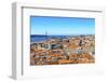 Tagus River Ponte 25 de Abril Bridge, orange roofs, Lisbon, Portugal. View from Castelo de San Jorg-William Perry-Framed Photographic Print