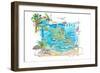 Tahiti Illustrated Travel Map with Roads and Highlights-M. Bleichner-Framed Art Print