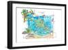 Tahiti Illustrated Travel Map with Roads and Highlights-M. Bleichner-Framed Art Print