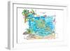 Tahiti Illustrated Travel Map with Roads and Highlights-M. Bleichner-Framed Art Print