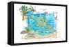 Tahiti Illustrated Travel Map with Roads and Highlights-M. Bleichner-Framed Stretched Canvas