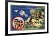 Tahiti - Map of the Island and Moorea Island, Natives Wearing Lais-Lantern Press-Framed Premium Giclee Print