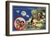 Tahiti - Map of the Island and Moorea Island, Natives Wearing Lais-Lantern Press-Framed Art Print