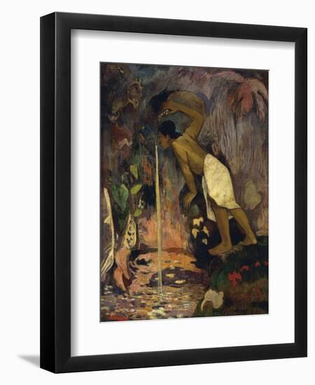 Tahiti, Painting of Papa Moe or Tahitian Woman Drinking at a Spring-null-Framed Giclee Print