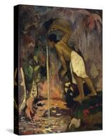 Tahiti, Painting of Papa Moe or Tahitian Woman Drinking at a Spring-null-Stretched Canvas