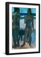 Tahitian girls on the beach. Canvas.-Paul Gauguin-Framed Giclee Print