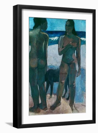 Tahitian girls on the beach. Canvas.-Paul Gauguin-Framed Giclee Print