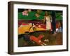 Tahitian Idyll, Two Women in Idyllic Scenery with Orange Dog, 1892-Paul Gauguin-Framed Giclee Print