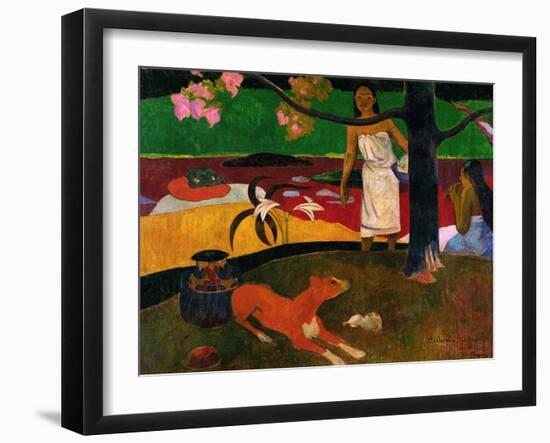 Tahitian Idyll, Two Women in Idyllic Scenery with Orange Dog, 1892-Paul Gauguin-Framed Giclee Print