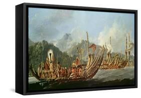 Tahitian War Canoes. in 1774 James Cook Witnessed a Review of the Fleet Consisting of 160 Big War…-William Hodges-Framed Stretched Canvas