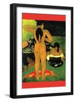 Tahitians on Beach-Paul Gauguin-Framed Art Print