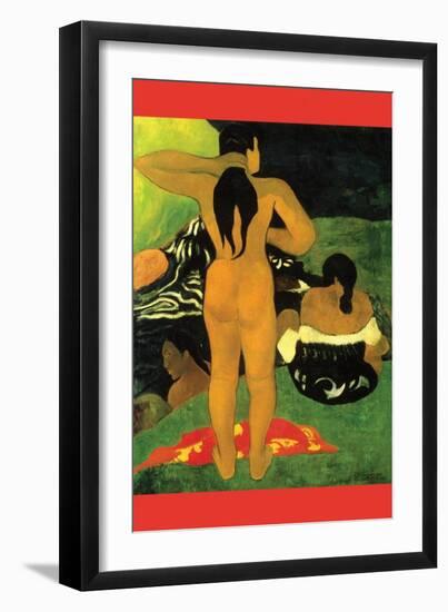 Tahitians on Beach-Paul Gauguin-Framed Art Print