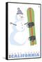 Tahoe-Donner, California, Snowman with Snowboard-Lantern Press-Framed Stretched Canvas