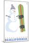 Tahoe-Donner, California, Snowman with Snowboard-Lantern Press-Mounted Art Print